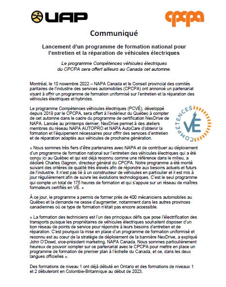 PDF - Lancement d’un programme de formation national pour l’entretien et la réparation de véhicules électriques